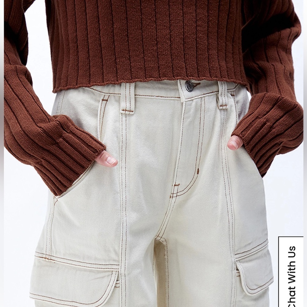 Pacsun Size XS White Cream High Waisted Slim Fit Cargo Pants Seam Detailing - Picture 3 of 7